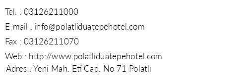 Polatl Duatepe Hotel telefon numaralar, faks, e-mail, posta adresi ve iletiim bilgileri